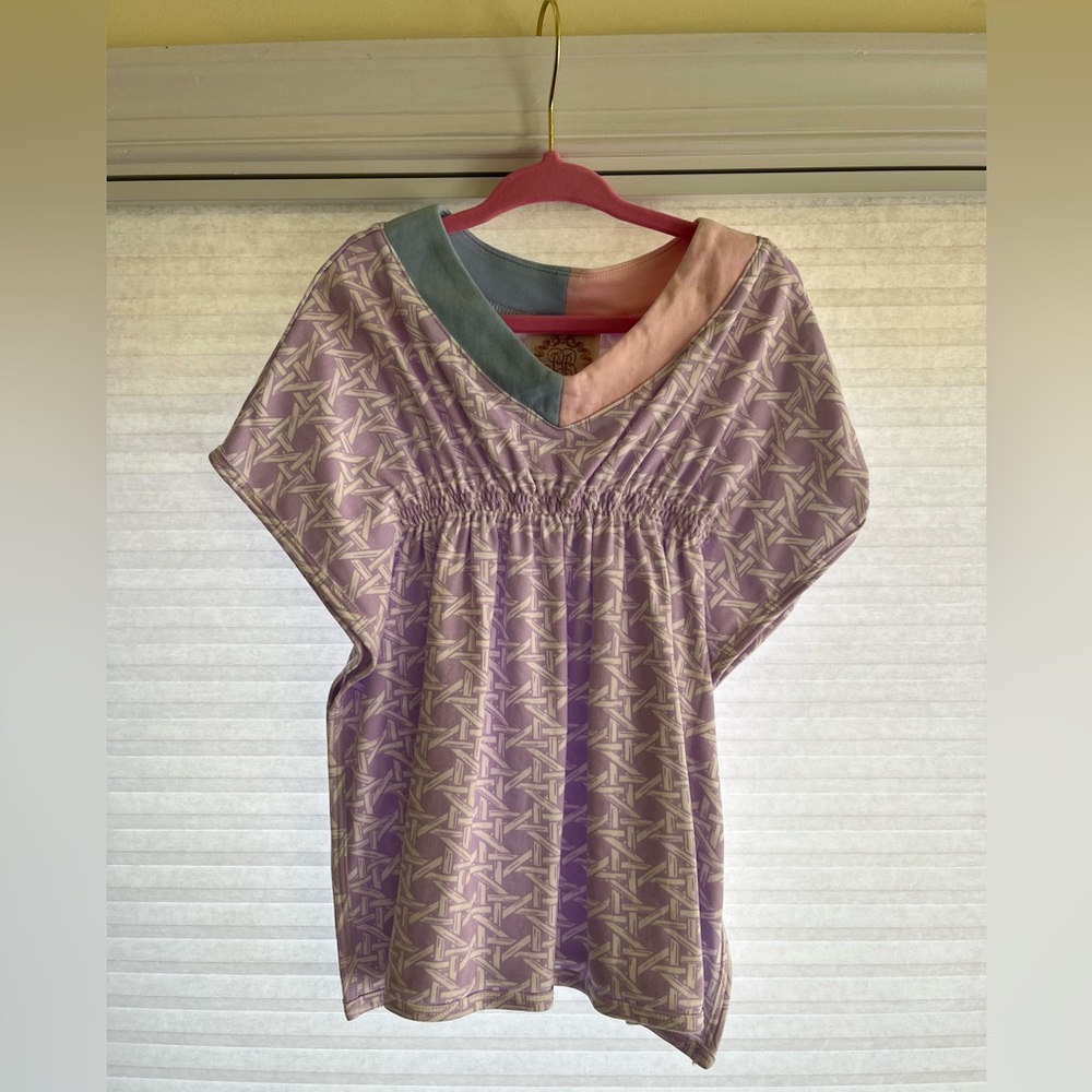Beaufort Bonnet Tabby Tunic in Ocean Club Cane with Worth Avenue White Eyelet 2T